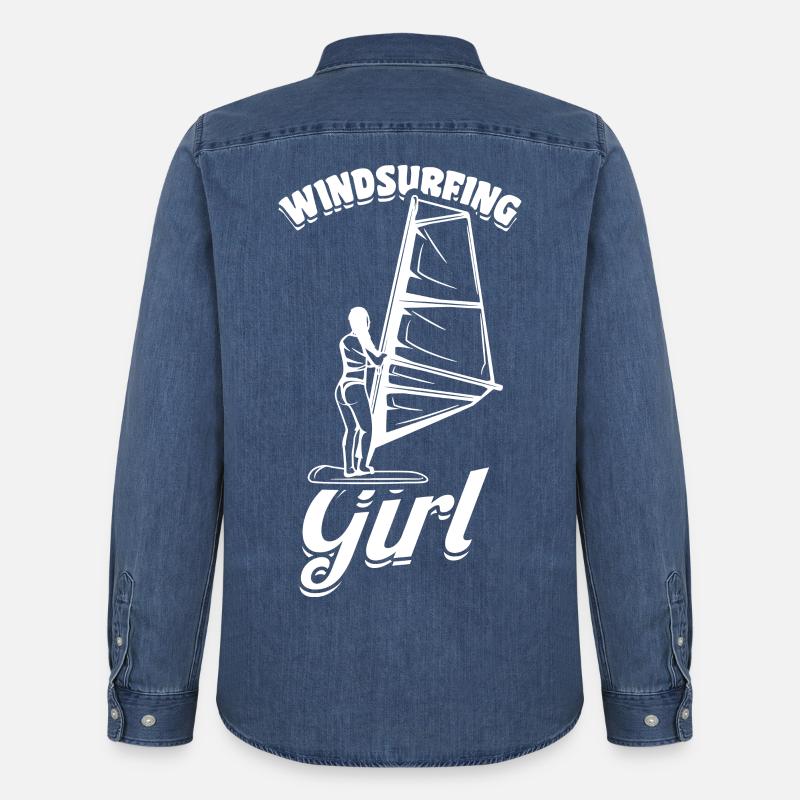 Windsurfer Mädchen - Männer Jeanshemd Organic von Stanley/Stella - verwaschenes Mittelblau 