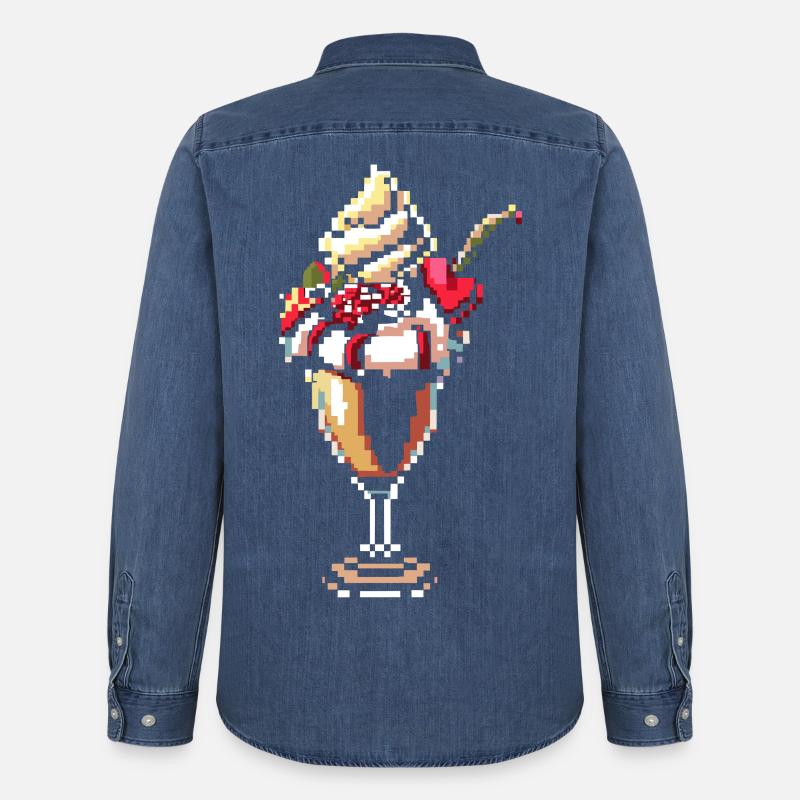 Eisbecher Pixel Grafik - Männer Jeanshemd Organic von Stanley/Stella - verwaschenes Mittelblau 
