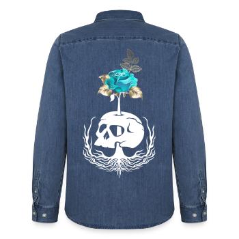 Gothic Wicca Goth Okkult Skullmystic Blumen - Männer Jeanshemd Organic von Stanley/Stella - verwaschenes Mittelblau  - Hinten - AI Model Male 185 light (185cm)