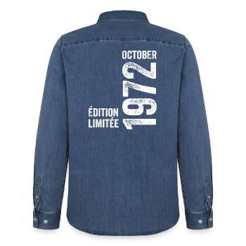 Légendes Octobre 1972 Millésime Octobre 1972 Rétro - Chemise en denim homme bio Stanley/Stella - bleu moyen délavé  - Dos - AI Model Male 185 light (185cm)