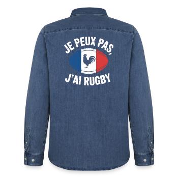 Je Peux Pas J'ai Rugby - Chemise en denim homme bio Stanley/Stella - bleu moyen délavé  - Dos - AI Model Male 185 light (185cm)