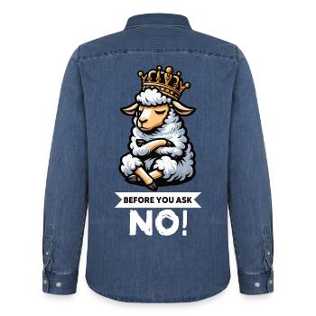 Avant de demander brebis, moutons, bergers, bergers, détenteurs de moutons, - Chemise en denim homme bio Stanley/Stella - bleu moyen délavé  - Dos - AI Model Male 185 light (185cm)
