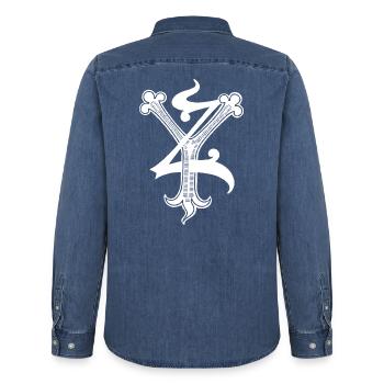 Buchstaben YZ Rapp art - Männer Jeanshemd Organic von Stanley/Stella - verwaschenes Mittelblau  - Hinten - AI Model Male 185 light (185cm)