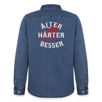 Älter, Härter, Besser - Männer Jeanshemd Organic von Stanley/Stella - verwaschenes Mittelblau  - Hinten - AI Model Male 185 light (185cm)