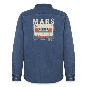 Birthday 1984 March 1984 born in March 1984 - Men’s Organic Denim Shirt by Stanley/Stella - mid washy  - Back - AI Model Male 185 light (185cm)