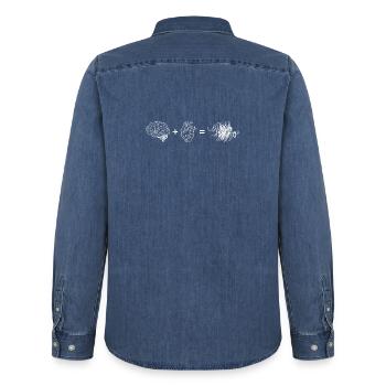 Brain Heart Fusion - Men’s Organic Denim Shirt by Stanley/Stella - mid washy  - Back - AI Model Male 185 light (185cm)