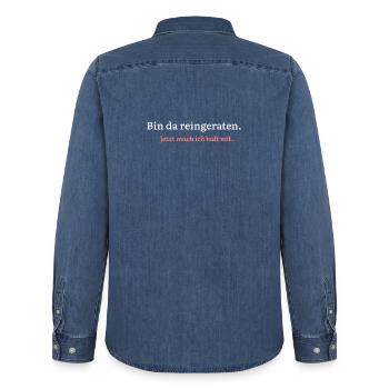 Bin da reingeraten. Jetzt mach ich halt mit. - Männer Jeanshemd Organic von Stanley/Stella - verwaschenes Mittelblau  - Hinten - AI Model Male 185 light (185cm)