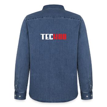 Techno Panther - Männer Jeanshemd Organic von Stanley/Stella - verwaschenes Mittelblau  - Hinten - AI Model Male 185 light (185cm)