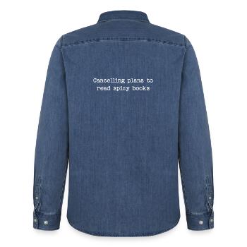 Spicy Books Booktok Bookworm - Men’s Organic Denim Shirt by Stanley/Stella - mid washy  - Back - AI Model Male 185 light (185cm)
