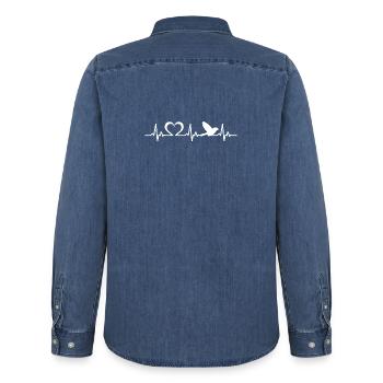 Battements de cœur d’oiseaux Amour d’oiseaux - Chemise en denim homme bio Stanley/Stella - bleu moyen délavé  - Dos - AI Model Male 185 light (185cm)