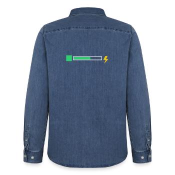 energy - Men’s Organic Denim Shirt by Stanley/Stella - mid washy  - Back - AI Model Male 185 light (185cm)