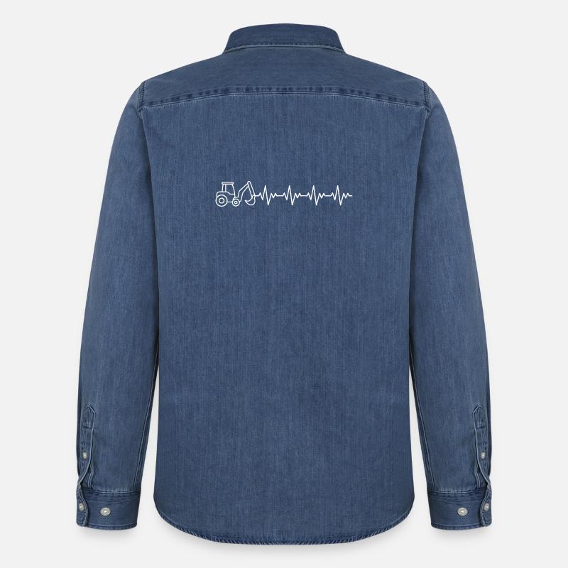 Bagger Baggern Baggerfahrer EKG Herzschlag - Männer Jeanshemd Organic von Stanley/Stella - verwaschenes Mittelblau 