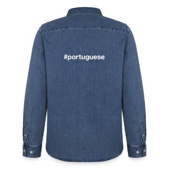 PORTUGAIS Portugiesich Portugal - Chemise en denim homme bio Stanley/Stella - bleu moyen délavé  - Dos - AI Model Male 185 light (185cm)