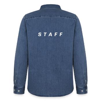 Staff - Men’s Organic Denim Shirt by Stanley/Stella - mid washy  - Back - AI Model Male 185 light (185cm)