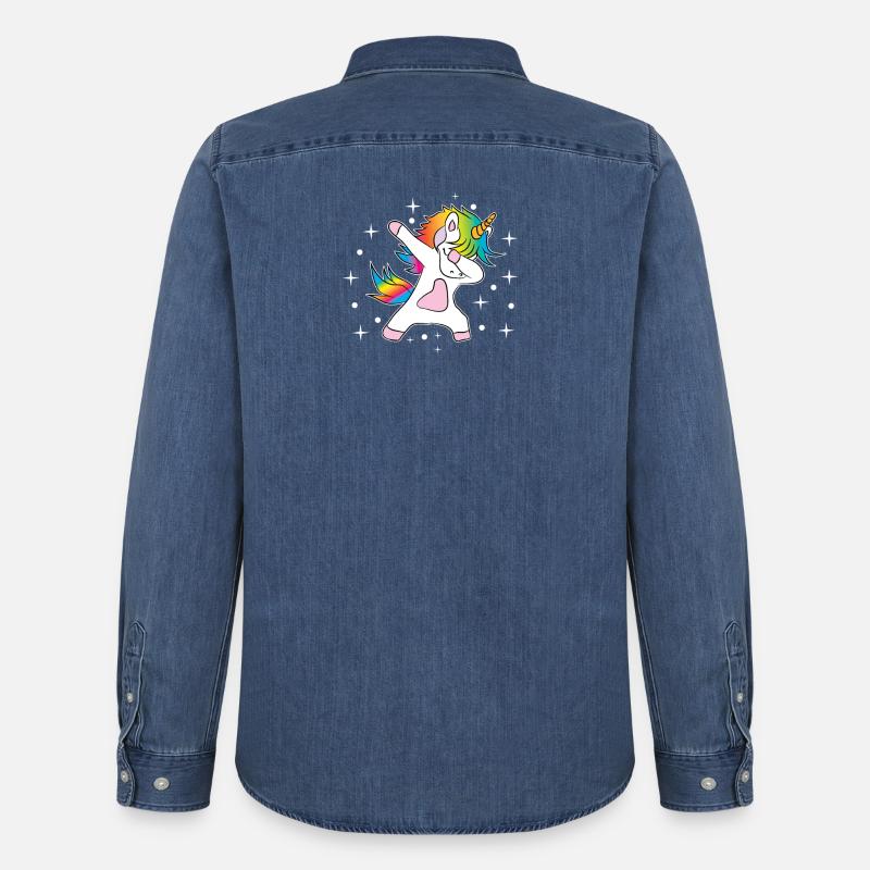 Einhorn Dab Regenbogen - Männer Jeanshemd Organic von Stanley/Stella - verwaschenes Mittelblau 