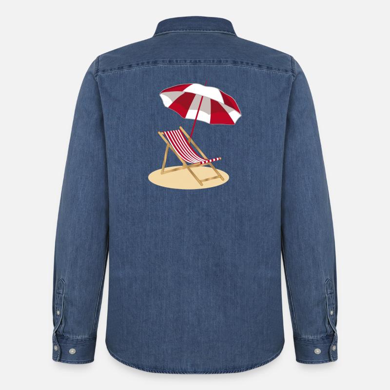 Sdraio sulla spiaggia e ombrellone - Camicia in denim uomo bio di Stanley/Stella - blu medio slavato 
