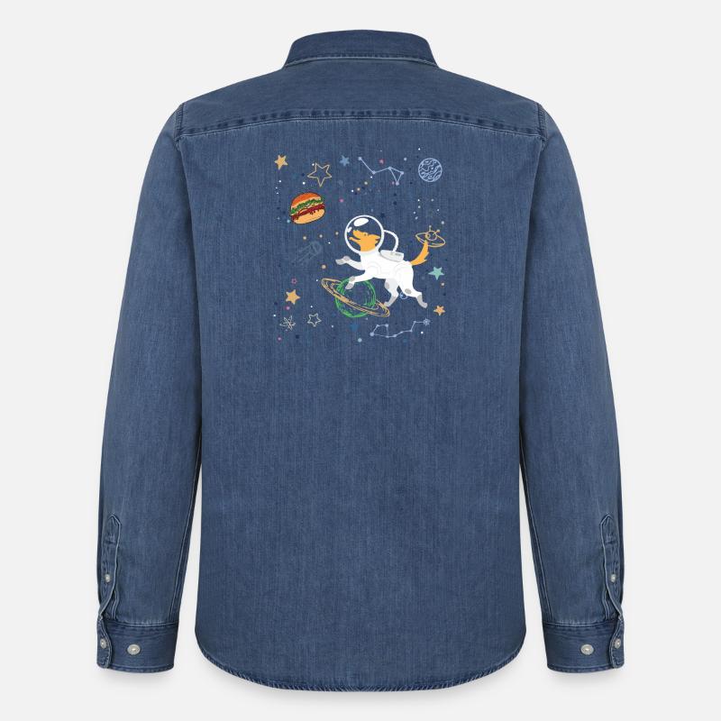 Space Explorer mit Astronaut Fox - Männer Jeanshemd Organic von Stanley/Stella - verwaschenes Mittelblau 
