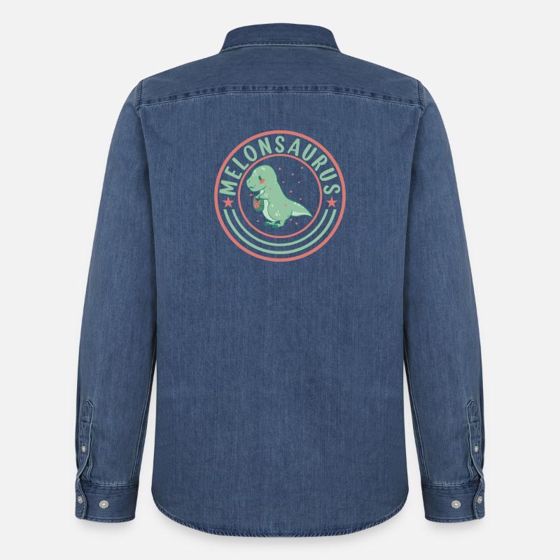 Pastèque pastèque végétarienne T Rex - Chemise en denim homme bio Stanley/Stella - bleu moyen délavé 