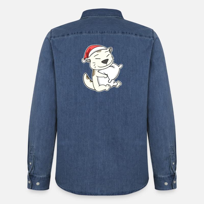 Devon Rex Katze Weihnachten Schlafen Müde - Männer Jeanshemd Organic von Stanley/Stella - verwaschenes Mittelblau 