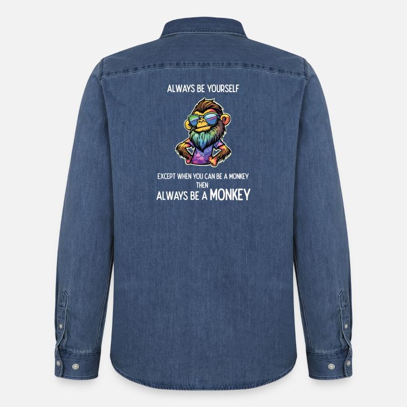 Sei immer ein Affe - Männer Jeanshemd Organic von Stanley/Stella - verwaschenes Mittelblau 