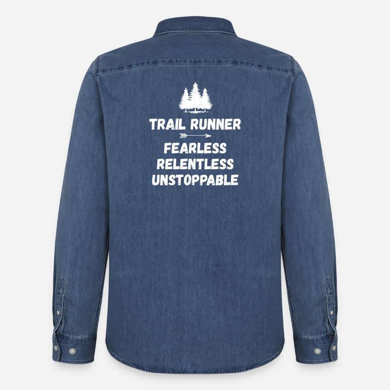 Trail Runner - Intrépide. Implacable. Imparable. - Chemise en denim homme bio Stanley/Stella - bleu moyen délavé