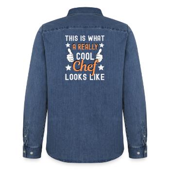 Chef Cuisinier Chef - Chemise en denim homme bio Stanley/Stella - bleu moyen délavé  - Dos - AI Model Male 185 light (185cm)