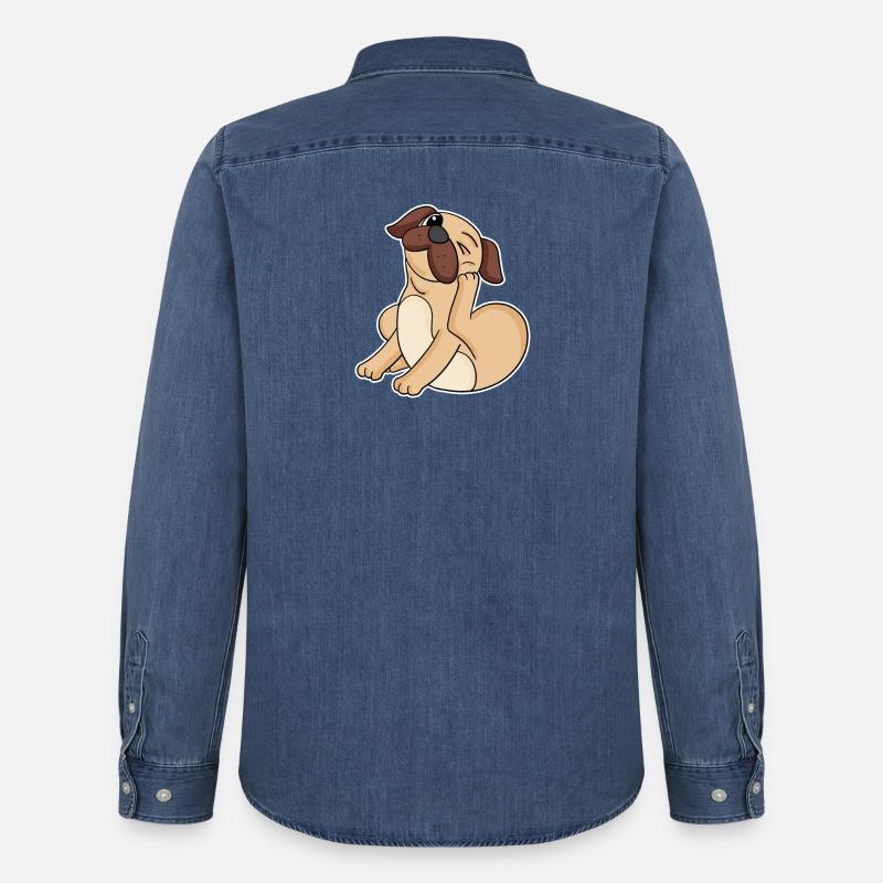 Mops Hunderasse Hund Hunde - Männer Jeanshemd Organic von Stanley/Stella - verwaschenes Mittelblau