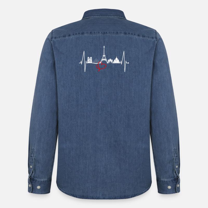 Paris Skyline Herzschlag Eiffelturm Frankreich - Männer Jeanshemd Organic von Stanley/Stella - verwaschenes Mittelblau