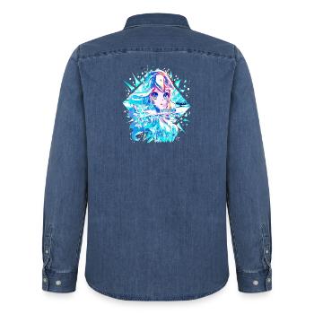 Anime Reine des neiges Princesse des glaces - Chemise en denim homme bio Stanley/Stella - bleu moyen délavé  - Dos - AI Model Male 185 light (185cm)