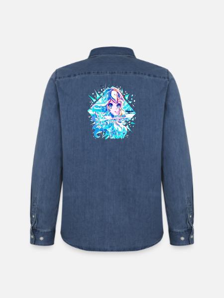 Anime Snow Queen Ice Princess - Men’s Organic Denim Shirt by Stanley/Stella - mid washy 