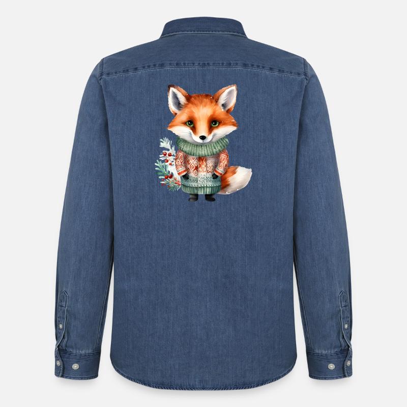 Winterfuchs im Pullover - Männer Jeanshemd Organic von Stanley/Stella - verwaschenes Mittelblau 