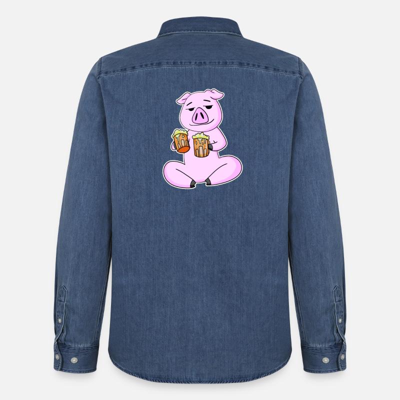 Schwein mit Bier - Männer Jeanshemd Organic von Stanley/Stella - verwaschenes Mittelblau 