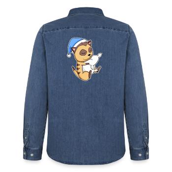Suricate avec oreiller et bonnet somnolent - Chemise en denim homme bio Stanley/Stella - bleu moyen délavé  - Dos - AI Model Male 185 light (185cm)