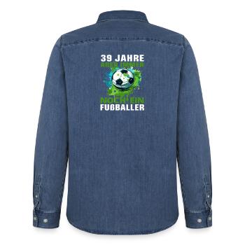 39 Geburtstag Fußballspieler Fußballer Fußball - Männer Jeanshemd Organic von Stanley/Stella - verwaschenes Mittelblau  - Hinten - AI Model Male 185 light (185cm)