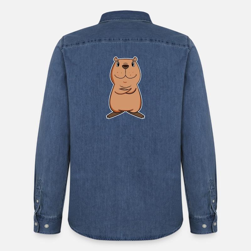 Capybara - Männer Jeanshemd Organic von Stanley/Stella - verwaschenes Mittelblau 