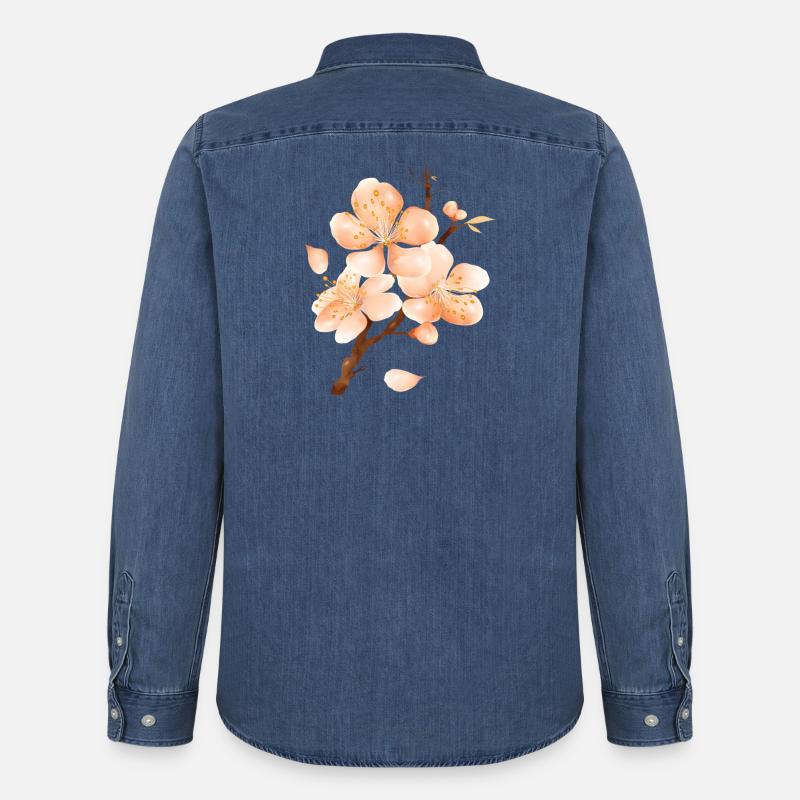 Pfirsichblüten Ast im samtig-weichen Pfirsichton - Männer Jeanshemd Organic von Stanley/Stella - verwaschenes Mittelblau