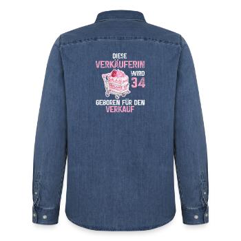 Verkäuferin 34 Geburtstag Verkauf Beruf 34 Jahre - Männer Jeanshemd Organic von Stanley/Stella - verwaschenes Mittelblau  - Hinten - AI Model Male 185 light (185cm)