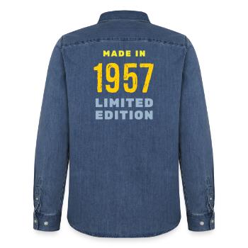 1957 - Men’s Organic Denim Shirt by Stanley/Stella - mid washy  - Back - AI Model Male 185 light (185cm)