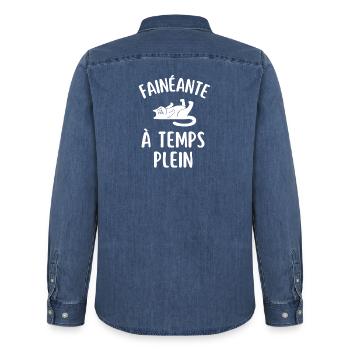 FAINÉANTE à temps plein - Chemise en denim homme bio Stanley/Stella - bleu moyen délavé  - Dos - AI Model Male 185 light (185cm)