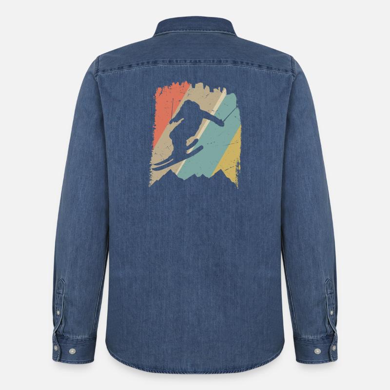 Retro Snowboard Silhouette auf Pastellstreifen - Männer Jeanshemd Organic von Stanley/Stella - verwaschenes Mittelblau 