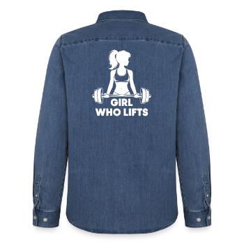 Bodybuilder Gym Girl Langhantel Power Beauty - Männer Jeanshemd Organic von Stanley/Stella - verwaschenes Mittelblau  - Hinten - AI Model Male 185 light (185cm)