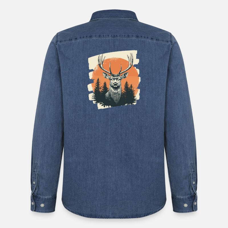 Hirsch mit Geweih - Männer Jeanshemd Organic von Stanley/Stella - verwaschenes Mittelblau