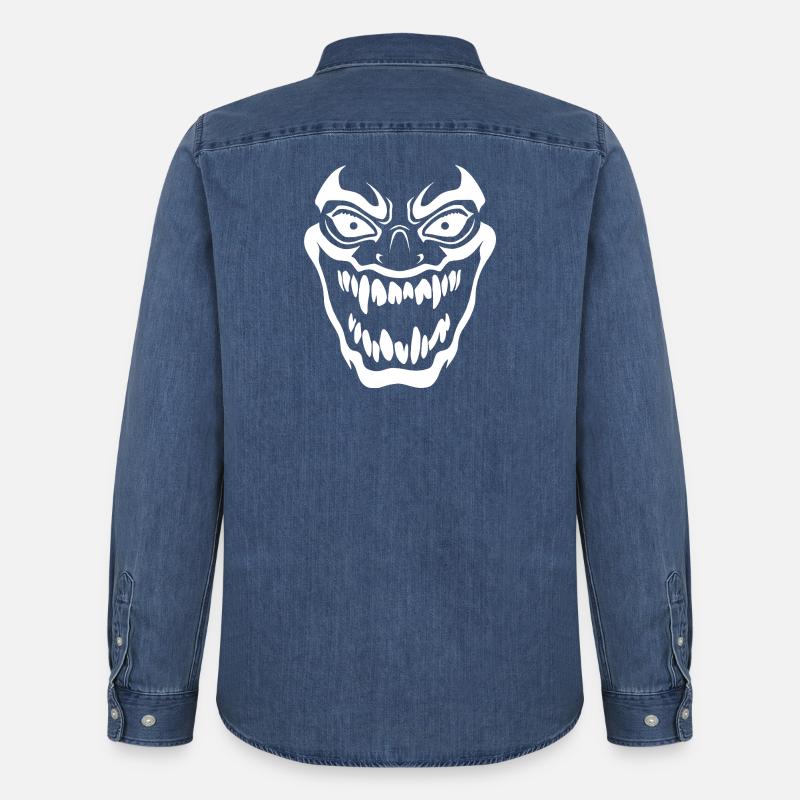 Bold Horror Maske - Männer Jeanshemd Organic von Stanley/Stella - verwaschenes Mittelblau 