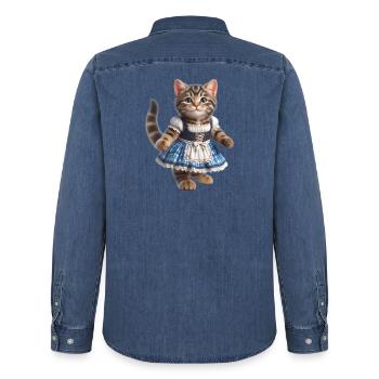 Süße kleine Katze im Dirndl - Männer Jeanshemd Organic von Stanley/Stella - verwaschenes Mittelblau  - Hinten - AI Model Male 185 light (185cm)
