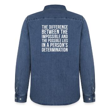 the difference between the impossible and the - Men’s Organic Denim Shirt by Stanley/Stella - mid washy  - Back - AI Model Male 185 light (185cm)