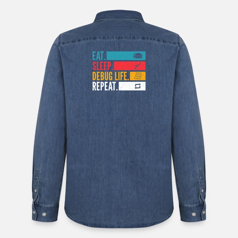 Eat Sleep Debug Repeat Developer Shirt - Men’s Organic Denim Shirt by Stanley/Stella - mid washy