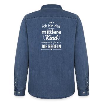 Enfant du milieu : à cause de moi, il y a des règles - Chemise en denim homme bio Stanley/Stella - bleu moyen délavé  - Dos - AI Model Male 185 light (185cm)