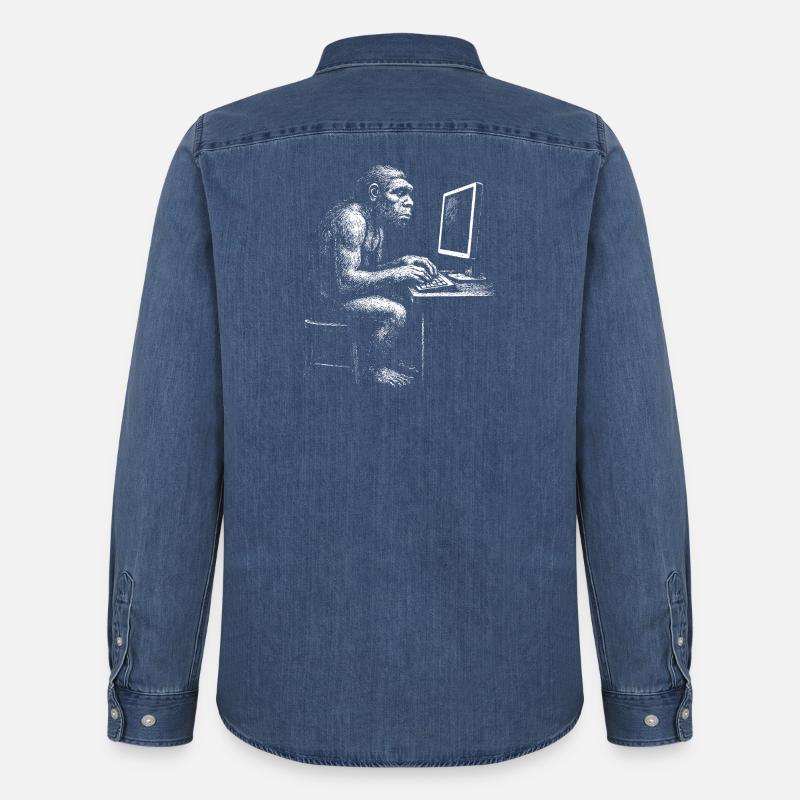 Codeur numérique Homo Erectus cadeau - Chemise en denim homme bio Stanley/Stella - bleu moyen délavé 