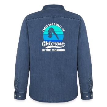Diving diving board - Men’s Organic Denim Shirt by Stanley/Stella - mid washy  - Back - AI Model Male 185 light (185cm)