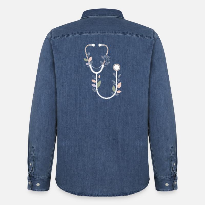 Blumenstethoskop Design - Männer Jeanshemd Organic von Stanley/Stella - verwaschenes Mittelblau
